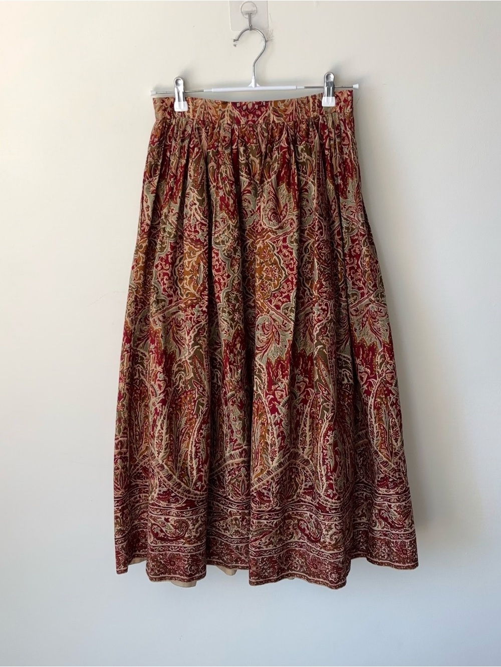 Vintage Ralph Lauren Skirt Sz 10 Cotton Linen Red Ornate Tapestry 80s Blue Label - Picture 12 of 14